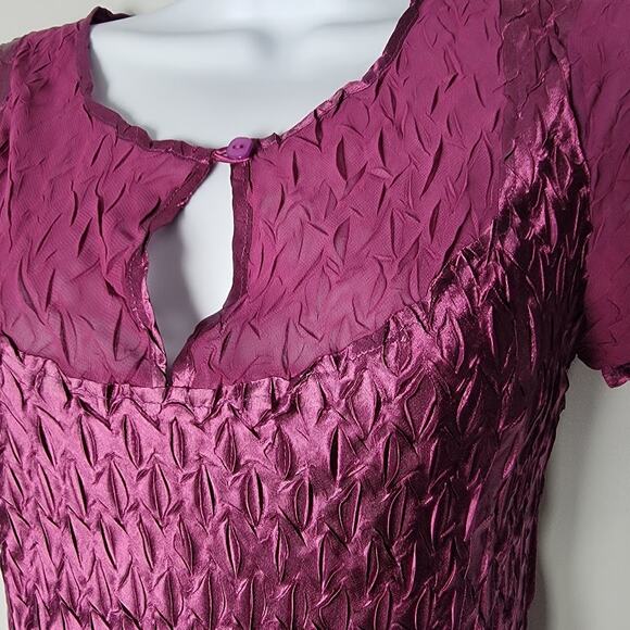 Dressbarn Purple Smocked Midi Dress Sz S Flutter Sleeve Flaw Tear As Is Boho - Picture 2 of 9